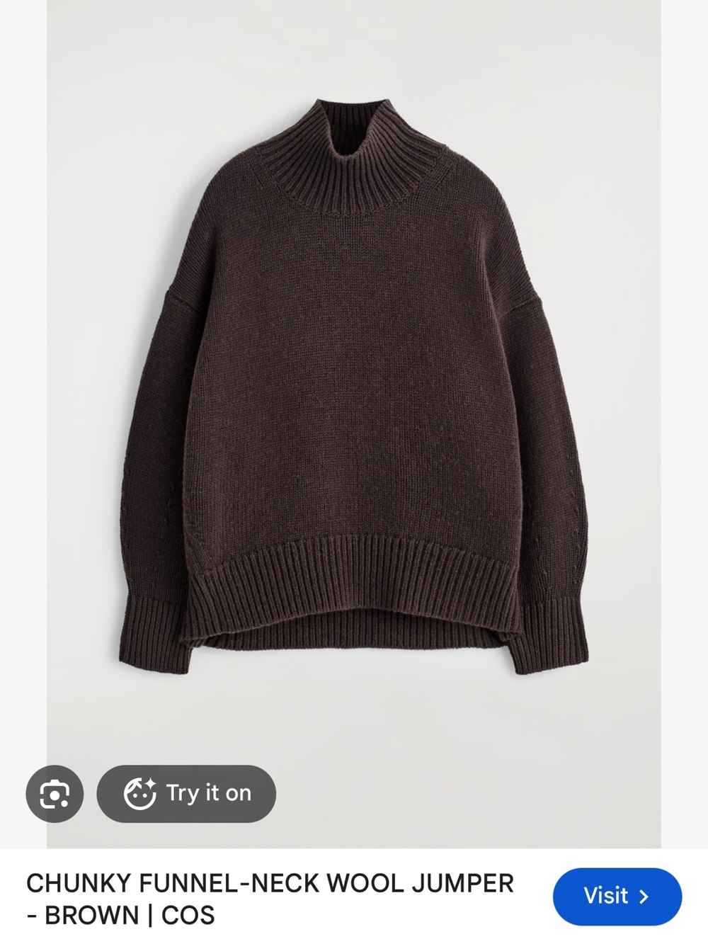 COS Dark Brown Chunky Funnel-Neck Wool Sweater